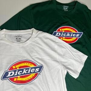 New Lot of 2 Dickies Logo T-Shirts XL White & Green 100% Cotton